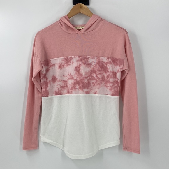 Bobbie Brooks soft pink, tie-dye detail sweatshirt with attached hood - Picture 7 of 9